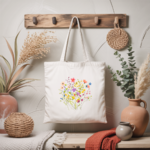 Tote bag femme inspiration nature suspendu, illustration florale délicate - MARJANE et Cie