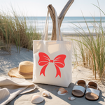 Tote bag femme design graphique suspendu, nœud rouge en couleur - MARJANE et Cie