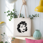 Tote bag femme illustration rétro flocage monochrome suspendu - MARJANE et Cie