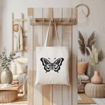 Tote bag femme illustration de papillon suspendu, design écologique en noir et blanc - MARJANE et Cie