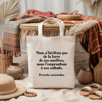 Tote bag femme citation engagée, nature, en flocage noir - MARJANE et Cie