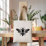 Tote bag femme illustration d’abeille suspendu, design engagé en noir et blanc - MARJANE et Cie