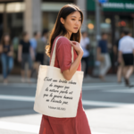 Tote bag femme porté, citation Victor Hugo visible, nature, design monochrome - MARJANE et Cie