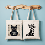 Tote bag femme avec illustration de chat en couleur et verso chat monochrome humoristique - MARJANE et Cie