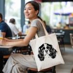 Tote bag femme avec chien Cavalier King Charles porté par une femme avec élégance - MARJANE et Cie
