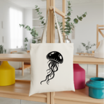 Tote bag femme méduse en flocage noir suspendu – univers de la mer - MARJANE et Cie