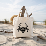 Tote bag femme avec illustration crabe artistique floqué monochrome suspendu - mer - MARJANE et Cie