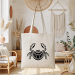 Tote bag femme crabe artistique avec flocage monochrome suspendu - mer - MARJANE et Cie