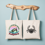 Tote bag femme avec illustration de tortue marine en couleur et verso flocage crabe au design artistique - MARJANE et Cie