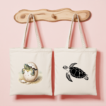 Tote bag femme avec tortue marine en couleur et tortue nageant en flocage monochrome - MARJANE et Cie