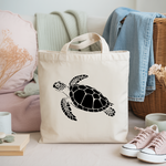 Tote bag femme avec illustration d’une tortue marine nageant en flocage monochrome noir – univers de la mer - MARJANE et Cie