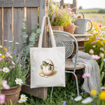 Tote bag femme illustration tortue marine en couleur suspendu à une chaise de jardin - MARJANE et Cie