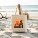 Tote bag femme traditions africaines avec illustration femme en tenue traditionnelle - MARJANE et Cie
