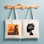 Tote bag femme avec portrait en tenue traditionnelle colorée et turban majestueux, double face floquée - MARJANE et Cie