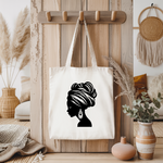 Tote bag femme suspendu, design monochrome discret d’une femme au turban - MARJANE et Cie