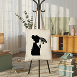 Tote bag femme inspiration japonaise suspendu, silhouette discrète à l’éventail, flocage noir - MARJANE et Cie