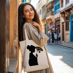 Tote bag femme porté, silhouette japonaise monochrome pleine de retenue, flocage - MARJANE et Cie