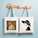 Tote bag femme avec portraits élégants au chapeau en flocage - MARJANE et Cie