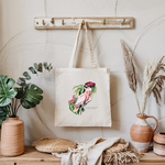 Tote bag femme avec illustration couleur d’un oiseau cacatoès de Leadbeater suspendu à une patère - dessin naturaliste détaillée - MARJANE et Cie