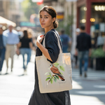 Tote bag femme illustré d’un oiseau faucon crécerelle en couleur porté avec élégance par une femme - MARJANE et Cie