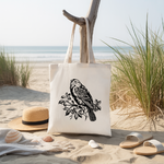 Tote bag femme verso avec illustration d’un oiseau flocage noir suspendu - esthétique sobre et raffinée - MARJANE et Cie