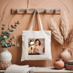 Tote bag femme vintage avec femme en robe à pois, illustration vintage en couleur suspendu - MARJANE et Cie
