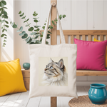 Tote bag chat femme recto illustration en couleur suspendu – charme félin naturel - MARJANE et Cie