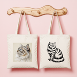 Tote bag femme avec illustration de chat en couleur et verso chat monochrome - portrait félin élégant - MARJANE et Cie