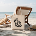 Tote bag chat femme verso en noir et blanc suspendu à une chaise – illustration floquée de qualité - MARJANE et Cie