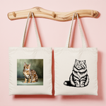 Tote bag femme avec illustration de chat Bengal en couleur et verso chat monochrome élégant – MARJANE et Cie