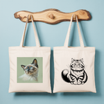 Tote bag femme avec illustration de chat en couleur et verso chat monochrome – regard perçant - MARJANE et Cie