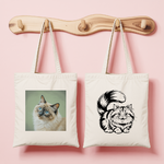 Tote bag femme avec illustration de chat en couleur et verso chat monochrome élégant – silhouette féline stylisée - MARJANE et Cie