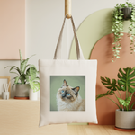 Tote bag chat femme recto illustration en couleur suspendu – portrait de chat plein de caractère - MARJANE et Cie