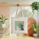 Tote bag chat femme illustration en couleur suspendu – regard intense et expressif - MARJANE et Cie