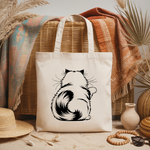 Tote bag chat femme flocage monochrome noir – posture amusante - MARJANE et Cie