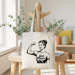 Tote bag femme avec message Girl Power en flocage noir et blanc suspendu - MARJANE et Cie