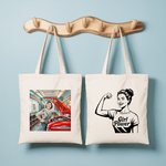 Tote bag femme Girl Power avec femme garagiste en couleur et message inspirant en noir et blanc - MARJANE et Cie