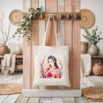 Tote bag femme inspiration japonaise suspendu, illustration raffinée en couleur - MARJANE et Cie