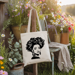 Tote bag femme silhouette puissante suspendu, design monochrome affirmé, flocage noir - MARJANE et Cie