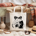 Tote bag femme silhouettes asiatiques derrière un éventail en flocage noir - MARJANE et Cie