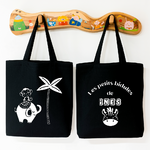 Tote bag bébé personnalisé recto Route vers l’aventure et verso prénom en coton noir avec flocage blanc - MARJANE et Cie