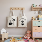 Tote bag bébé personnalisé face Route vers l’aventure et face prénom en coton avec flocage, cadeau naissance - MARJANE et Cie