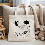 Tote bag bébé personnalisé Nuit avec les dinosaures en coton avec flocage couleur - MARJANE et Cie