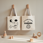 Tote bag bébé personnalisable Nuit avec les dinosaures et texte en coton avec flocage couleur, écoresponsable - MARJANE et Cie