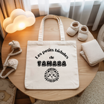 Tote bag bébé personnalisé Nuit avec les dinosaures face prénom et lion, coton, flocage couleur - MARJANE et Cie