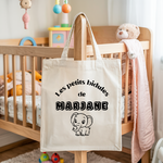 Tote bag bébé personnalisable Cap sur les étoiles face texte et éléphant, coton, flocage couleur, cadeau naissance - MARJANE et Cie