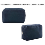 Trousse bébé personnalisable en toile recyclée bleu écoresponsable, vue de face et de profil - MARJANE et Cie