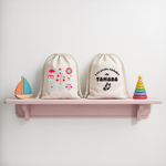 Sac pochon bébé personnalisable hiboux et texte en coton avec flocage couleur, écoresponsable - MARJANE et Cie