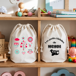 Sac pochon bébé personnalisé face hiboux et face prénom en coton avec flocage, cadeau naissance - MARJANE et Cie