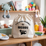 Sac pochon bébé personnalisé hiboux face prénom et avion, coton, flocage couleur - MARJANE et Cie